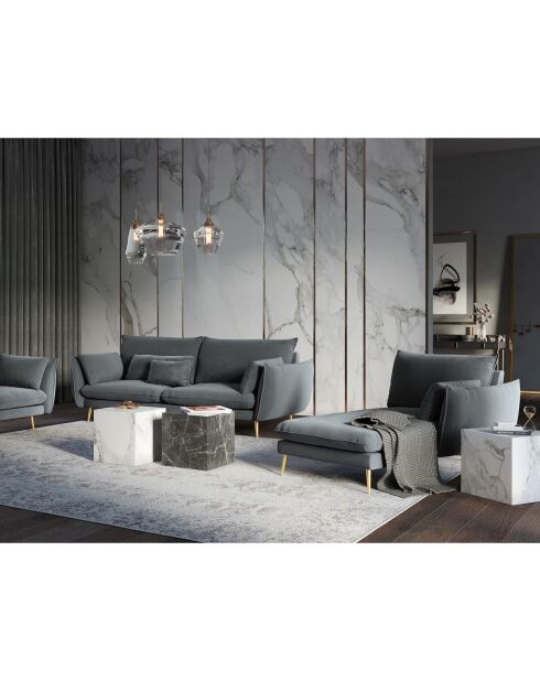 Méridienne Droite en velours Elio gris - 170x107x97 cm