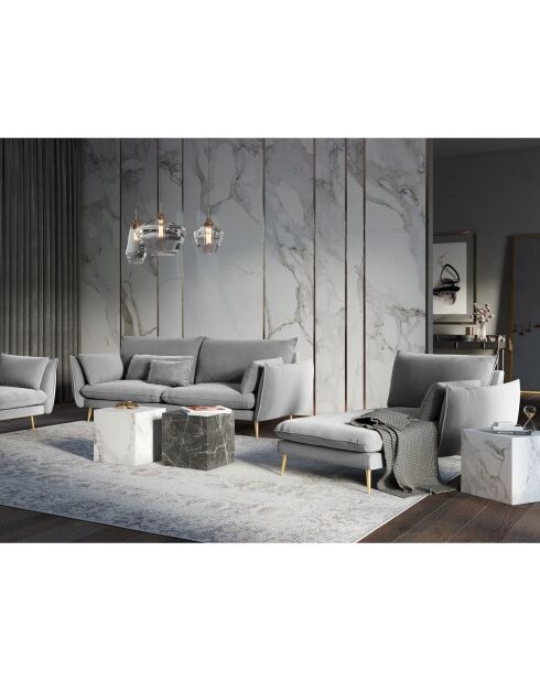 Méridienne Droite en velours Elio gris clair - 170x107x97 cm