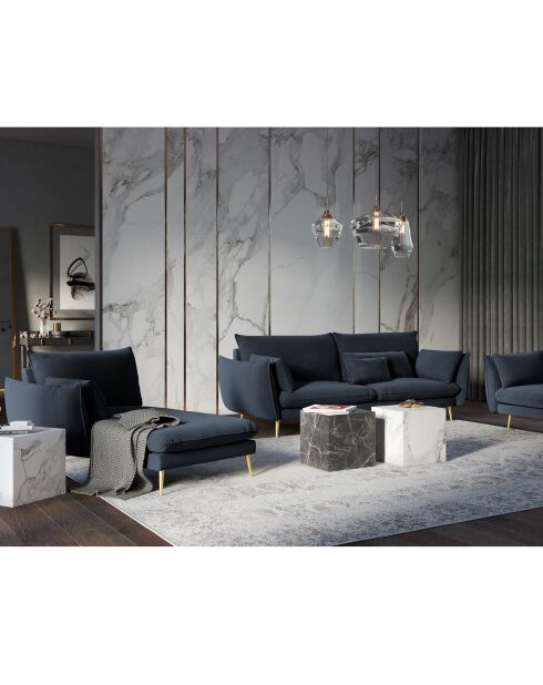 Méridienne Gauche en velours Elio bleu foncé - 170x107x97 cm