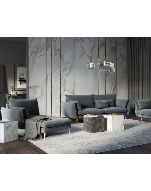 Méridienne Gauche en velours Elio gris - 170x107x97 cm