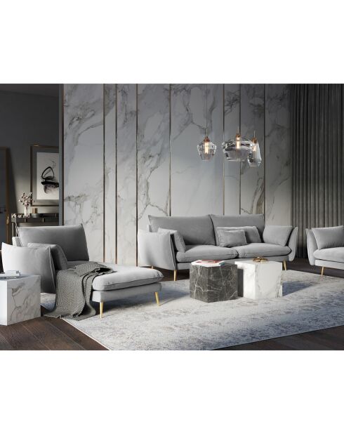 Méridienne Gauche en velours Elio gris clair - 170x107x97 cm