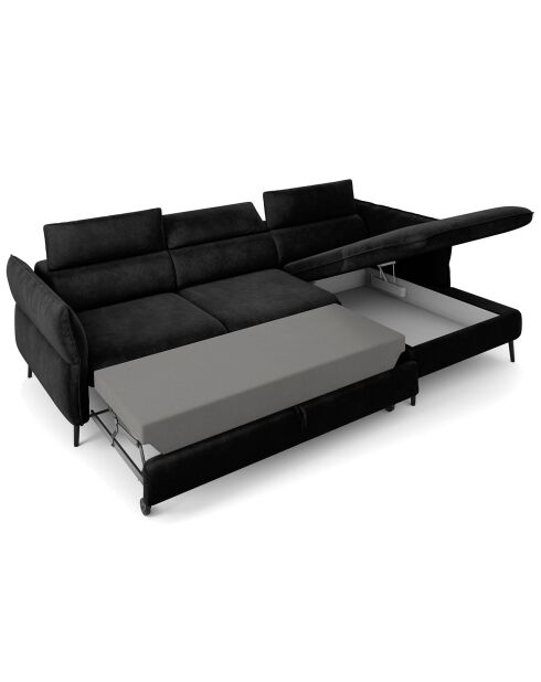 Canapé d'angle Droit Velours Convertible Avec Coffre De Rangement Valentina noir - 250x176x92 cm