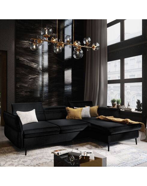 Canapé d'angle Droit Velours Convertible Avec Coffre De Rangement Valentina noir - 250x176x92 cm