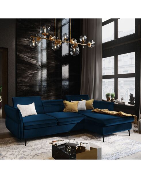 Canapé d'angle Droit Velours Convertible Avec Coffre De Rangement Valentina bleu roi - 250x176x92 cm