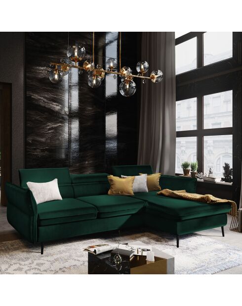Canapé d'angle Droit Velours Convertible Avec Coffre De Rangement Valentina vert bouteille - 250x176x92 cm
