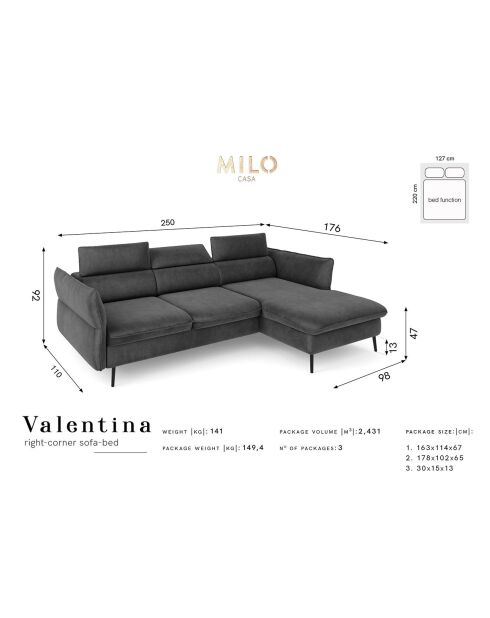 Canapé d'angle Droit Velours Convertible Avec Coffre De Rangement Valentina vert bouteille - 250x176x92 cm