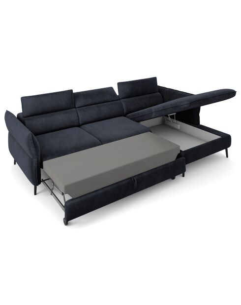 Canapé d'angle Droit Velours Convertible Avec Coffre De Rangement Valentina bleu foncé - 250x176x92 cm