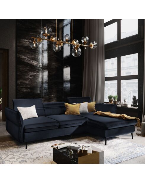 Canapé d'angle Droit Velours Convertible Avec Coffre De Rangement Valentina bleu foncé - 250x176x92 cm