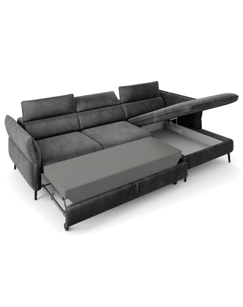 Canapé d'angle Droit Velours Convertible Avec Coffre De Rangement Valentina gris foncé - 250x176x92 cm
