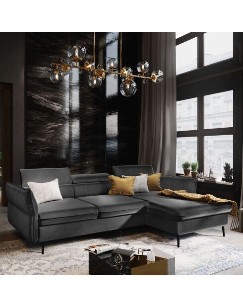 Canapé d'angle Droit Velours Convertible Avec Coffre De Rangement Valentina gris foncé - 250x176x92 cm