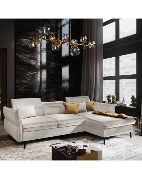 Canapé d'angle Droit Velours Convertible Avec Coffre De Rangement Valentina beige - 250x176x92 cm
