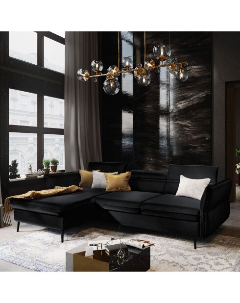 Canapé d'angle Gauche Velours Convertible Avec Coffre De Rangement Valentina noir - 250x176x92 cm