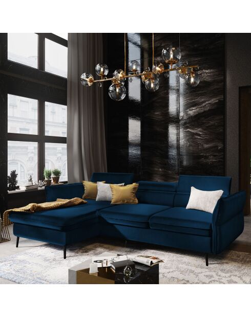 Canapé d'angle Gauche Velours Convertible Avec Coffre De Rangement Valentina bleu roi - 250x176x92 cm