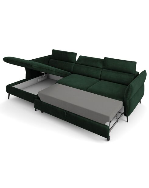Canapé d'angle Gauche Velours Convertible Avec Coffre De Rangement Valentina vert bouteille - 250x176x92 cm