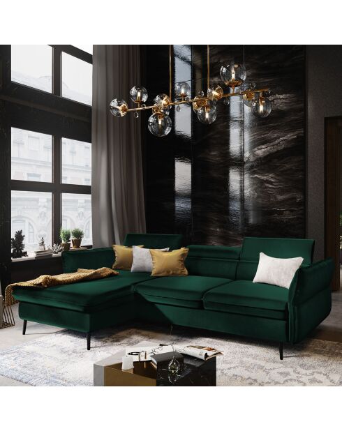 Canapé d'angle Gauche Velours Convertible Avec Coffre De Rangement Valentina vert bouteille - 250x176x92 cm
