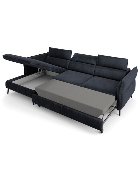 Canapé d'angle Gauche Velours Convertible Avec Coffre De Rangement Valentina bleu foncé - 250x176x92 cm