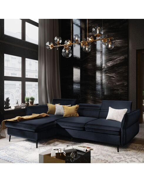 Canapé d'angle Gauche Velours Convertible Avec Coffre De Rangement Valentina bleu foncé - 250x176x92 cm