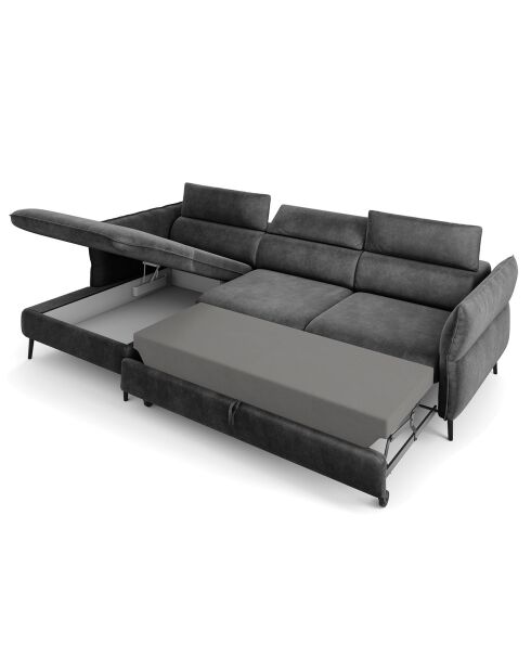 Canapé d'angle Gauche Velours Convertible Avec Coffre De Rangement Valentina gris foncé - 250x176x92 cm