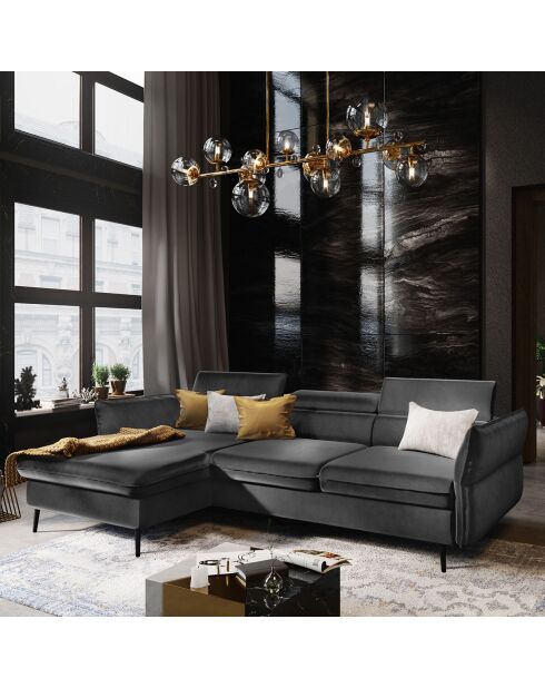 Canapé d'angle Gauche Velours Convertible Avec Coffre De Rangement Valentina gris foncé - 250x176x92 cm