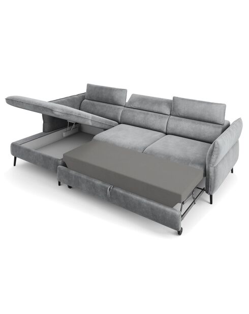 Canapé d'angle Gauche Velours Convertible Avec Coffre De Rangement Valentina gris clair - 250x176x92 cm