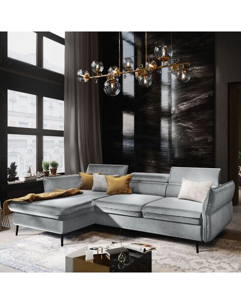 Canapé d'angle Gauche Velours Convertible Avec Coffre De Rangement Valentina gris clair - 250x176x92 cm