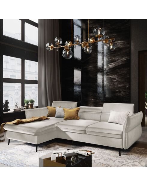 Canapé d'angle Gauche Velours Convertible Avec Coffre Valentina beige - 250x176x92 cm