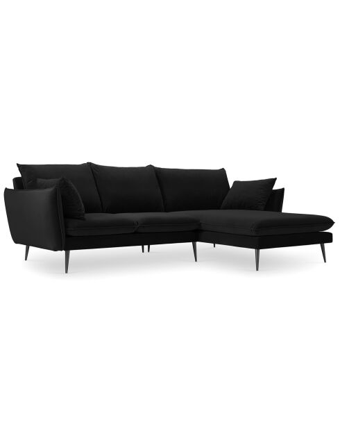 Canapé d'angle droit velours elio noir - 251x170x97 cm