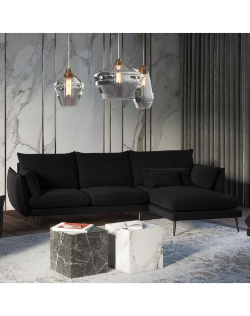 Canapé d'angle droit velours elio noir - 251x170x97 cm