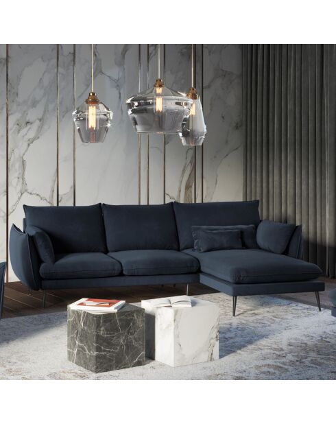 Canapé d'angle Droit Velours Elio bleu foncé - 251x170x97 cm