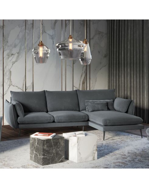 Canapé d'angle Droit Velours Elio gris - 251x170x97 cm