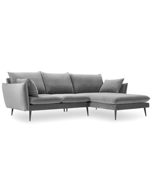Elio rechtes Ecksofa aus hellgrauem Samt - 251x170x97 cm