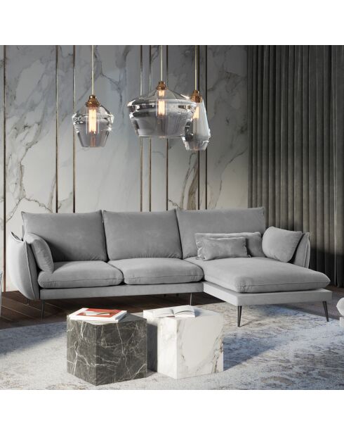 Elio rechtes Ecksofa aus hellgrauem Samt - 251x170x97 cm
