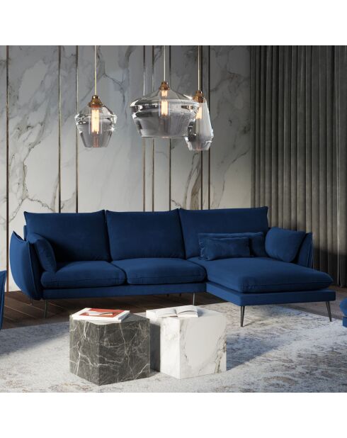 Canapé d'angle droit velours elio bleu roi - 251x170x97 cm