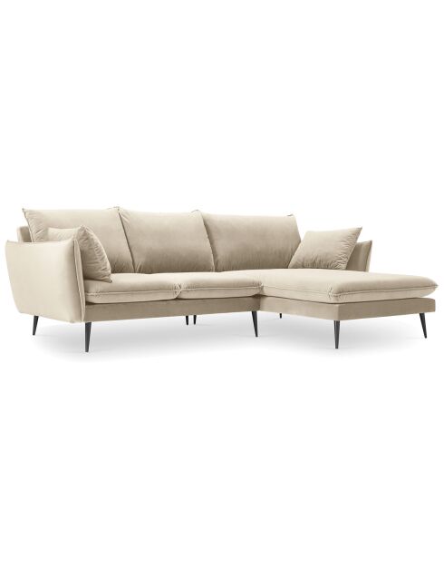 Elio rechtes Ecksofa aus beigem Samt - 251x170x97 cm