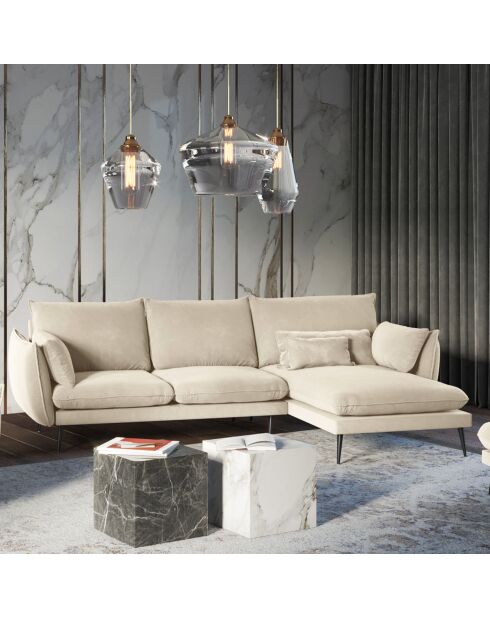 Elio rechtes Ecksofa aus beigem Samt - 251x170x97 cm
