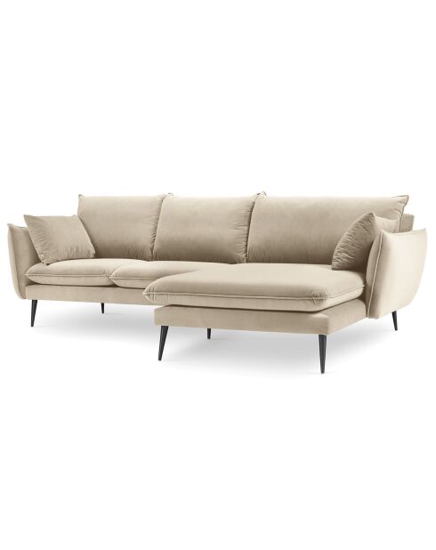 Canapé d'angle droit velours elio beige - 251x170x97 cm