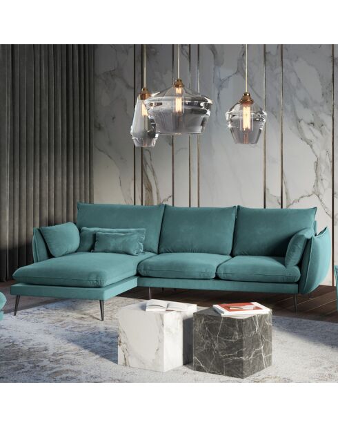 Canapé d'angle gauche velours elio pétrole - 251x170x97 cm