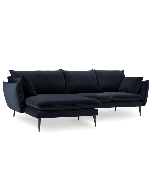 Elio Velours Ecksofa links Dunkelblau - 251x170x97 cm