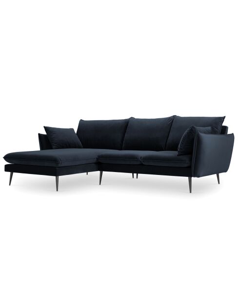Elio Velours Ecksofa links Dunkelblau - 251x170x97 cm