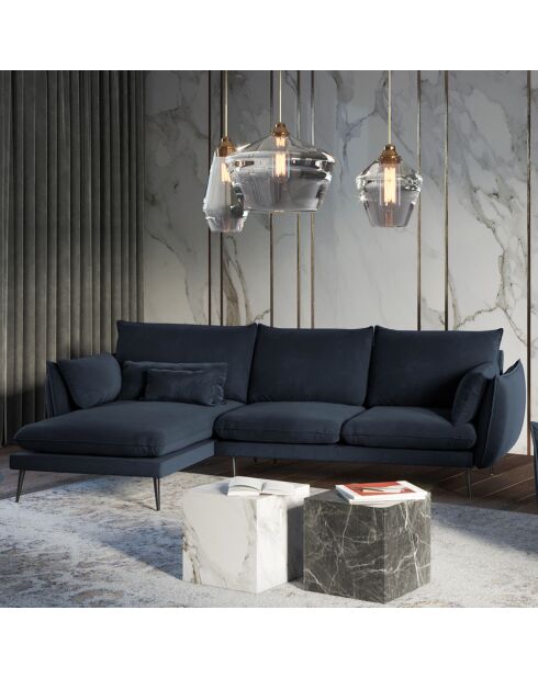 Elio Velours Ecksofa links Dunkelblau - 251x170x97 cm