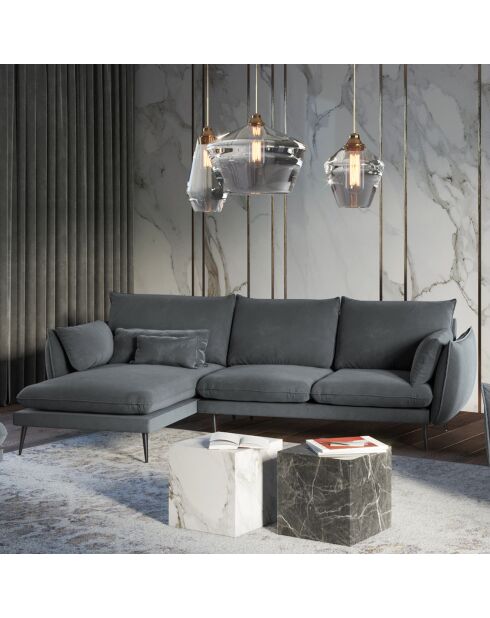 Linkerhoekbank Elio grijs fluweel - 251x170x97 cm