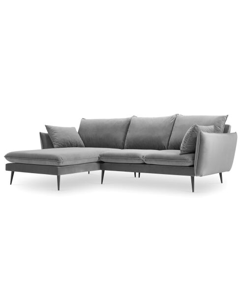 Elio linkes Ecksofa aus hellgrauem Samt - 251x170x97 cm
