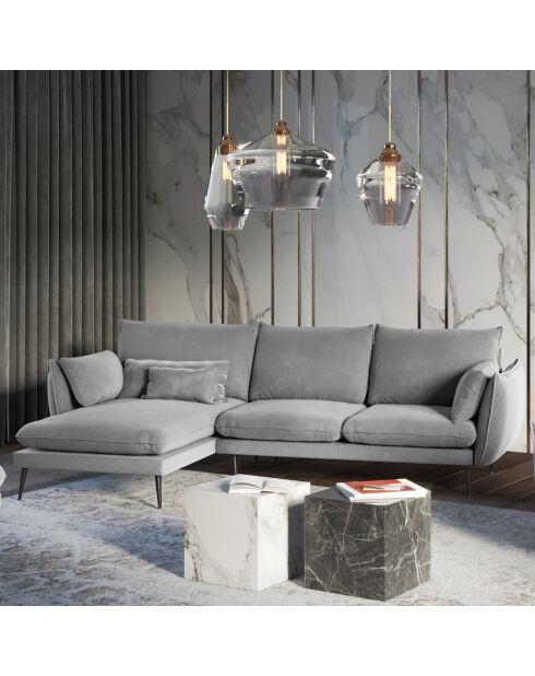 Elio linkes Ecksofa aus hellgrauem Samt - 251x170x97 cm