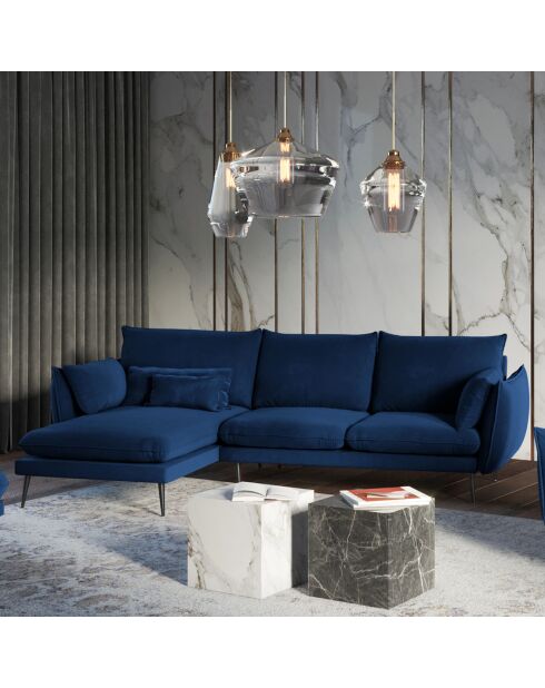 Elio linkes Ecksofa aus Samt Königsblau - 251x170x97 cm