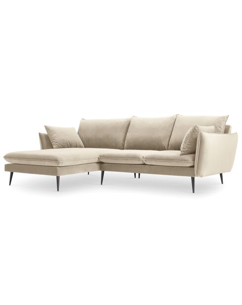Canapé d'angle gauche velours elio beige - 251x170x97 cm