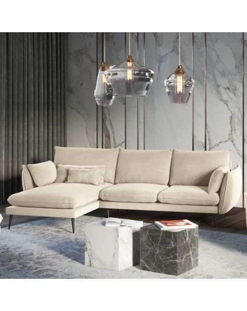 Canapé d'angle gauche velours elio beige - 251x170x97 cm