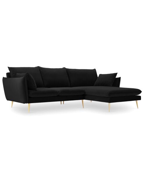 Canapé d'angle droit velours elio noir - 251x170x97 cm