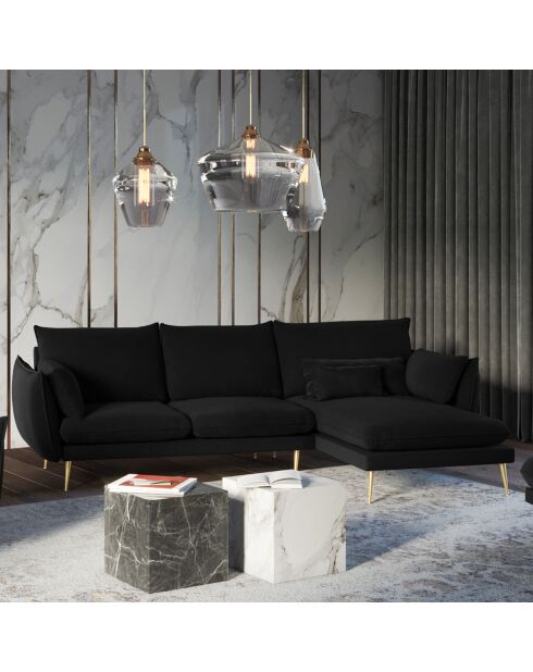 Canapé d'angle droit velours elio noir - 251x170x97 cm