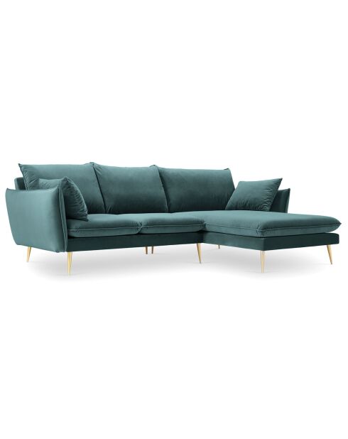 Canapé d'angle droit velours elio pétrole - 251x170x97 cm