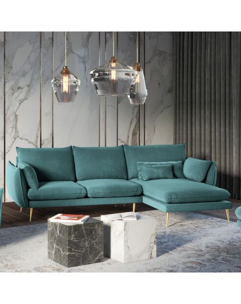 Canapé d'angle droit velours elio pétrole - 251x170x97 cm
